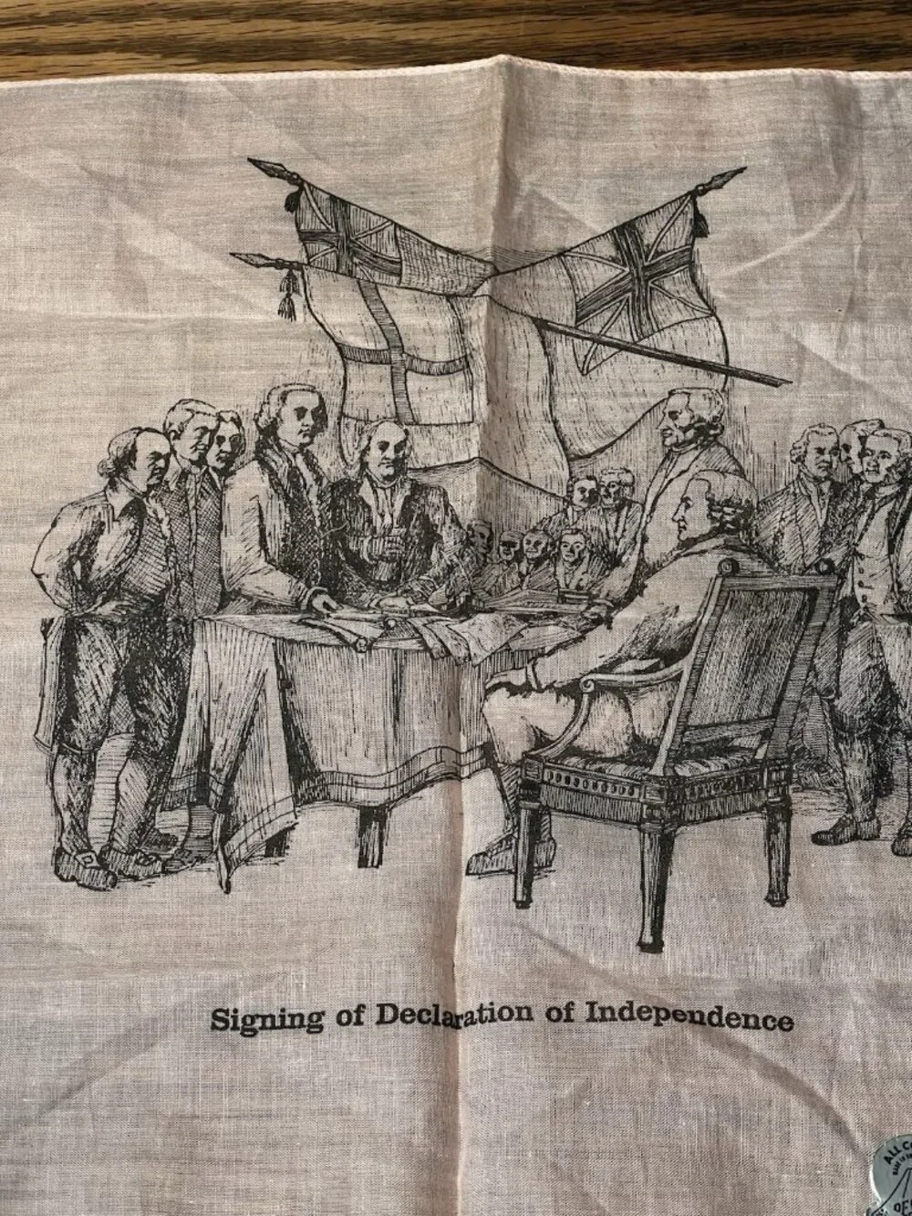 1940 Souvenir Handkerchief Americana The Declaration Of Independence W/ Sticker